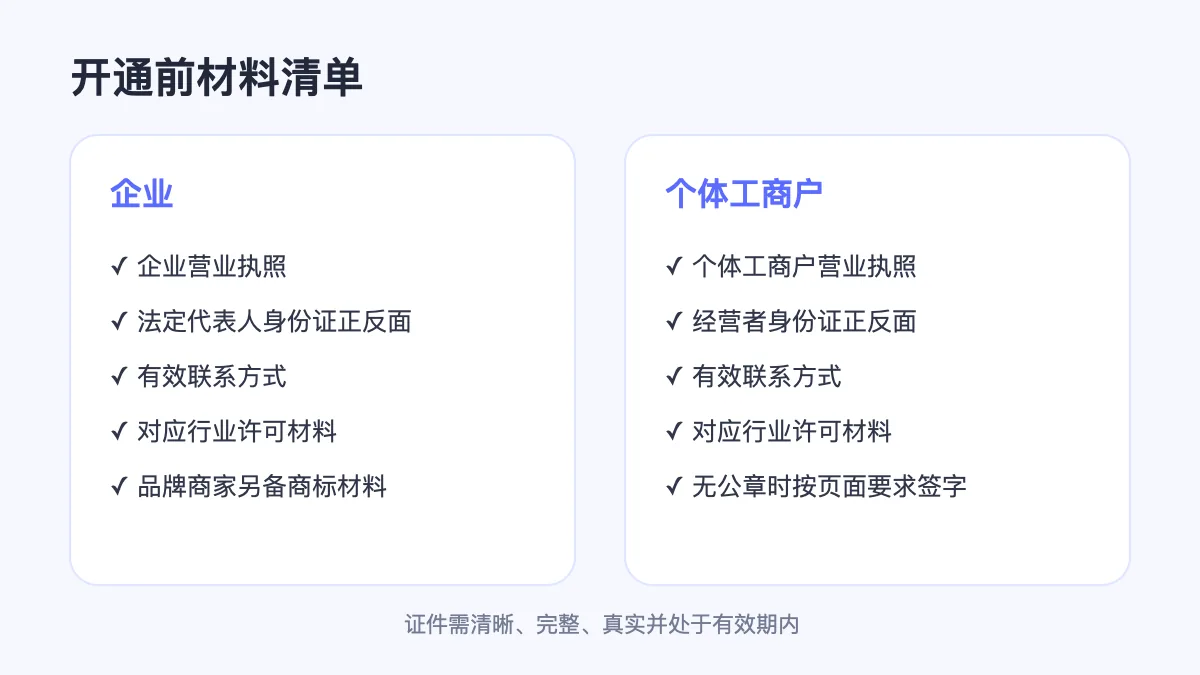抖音来客企业与个体工商户材料清单